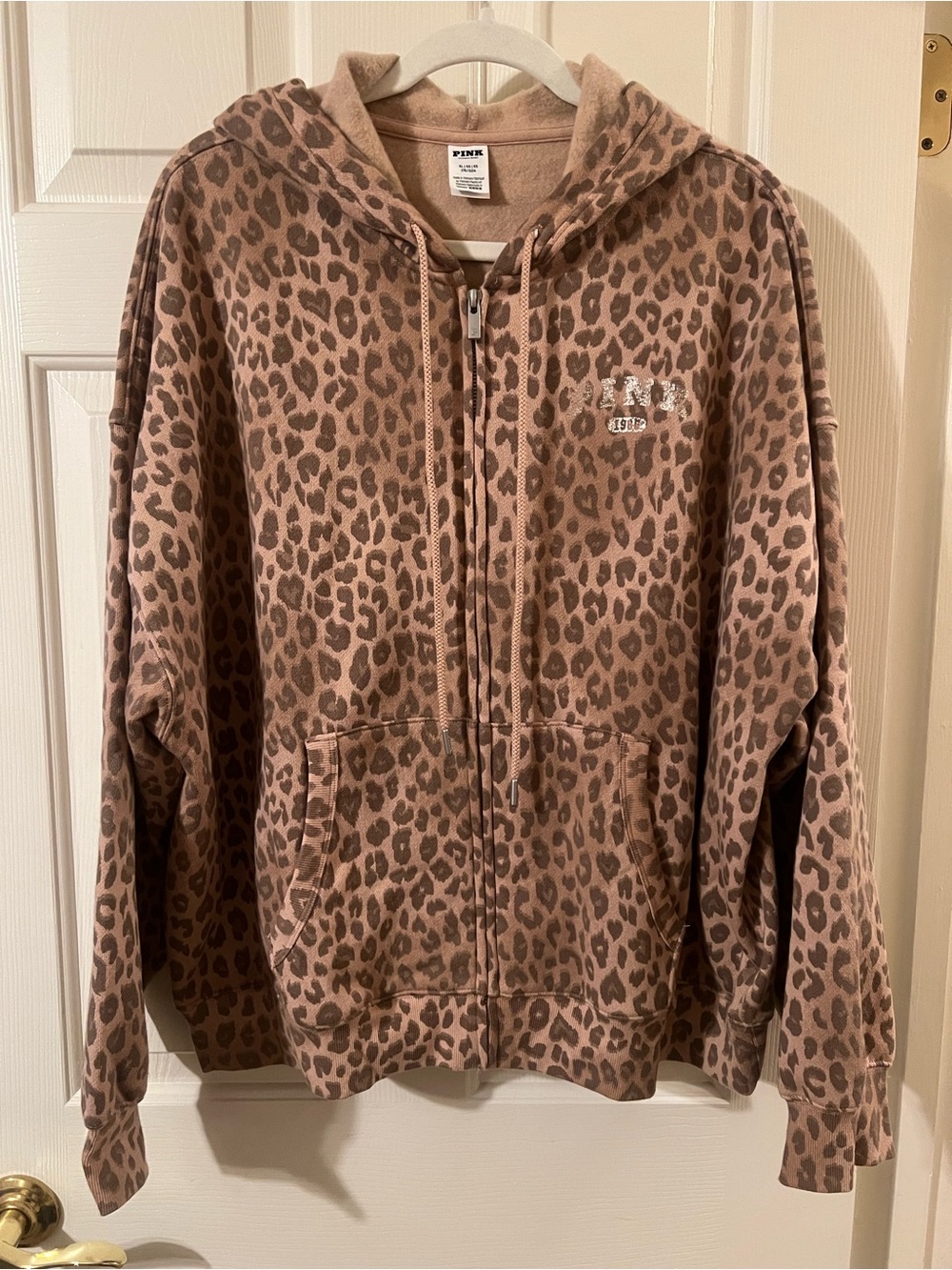 Like New PINK Victoria's Secret Leopard Print Zip-Up Hoodie Size XL